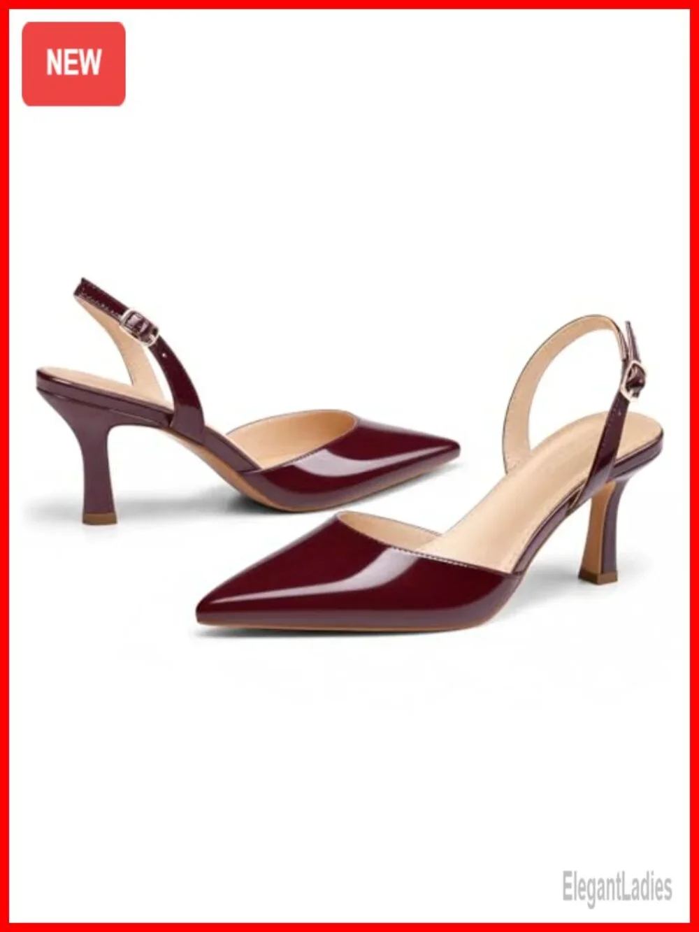 Coutgo Womens Slingback Kitten Heels Closed Pointed Toe Pump Faux Leather